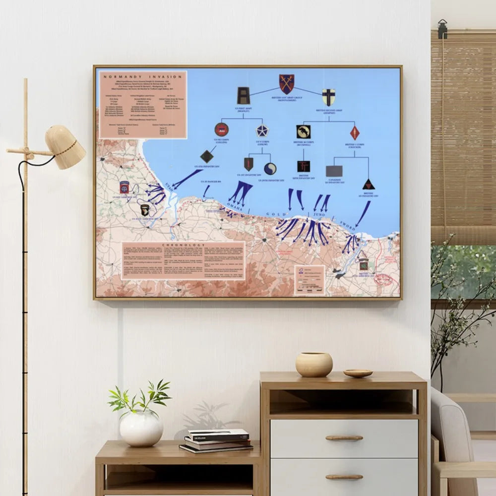 Map of D-Day Normandy 6th of June 1944 Canvas Painting