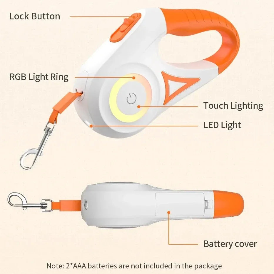 LED Retractable Dog Leash with light