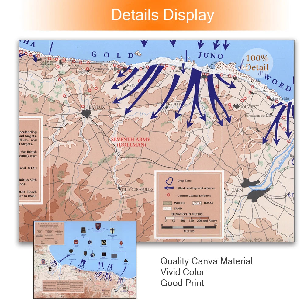 Map of D-Day Normandy 6th of June 1944 Canvas Painting