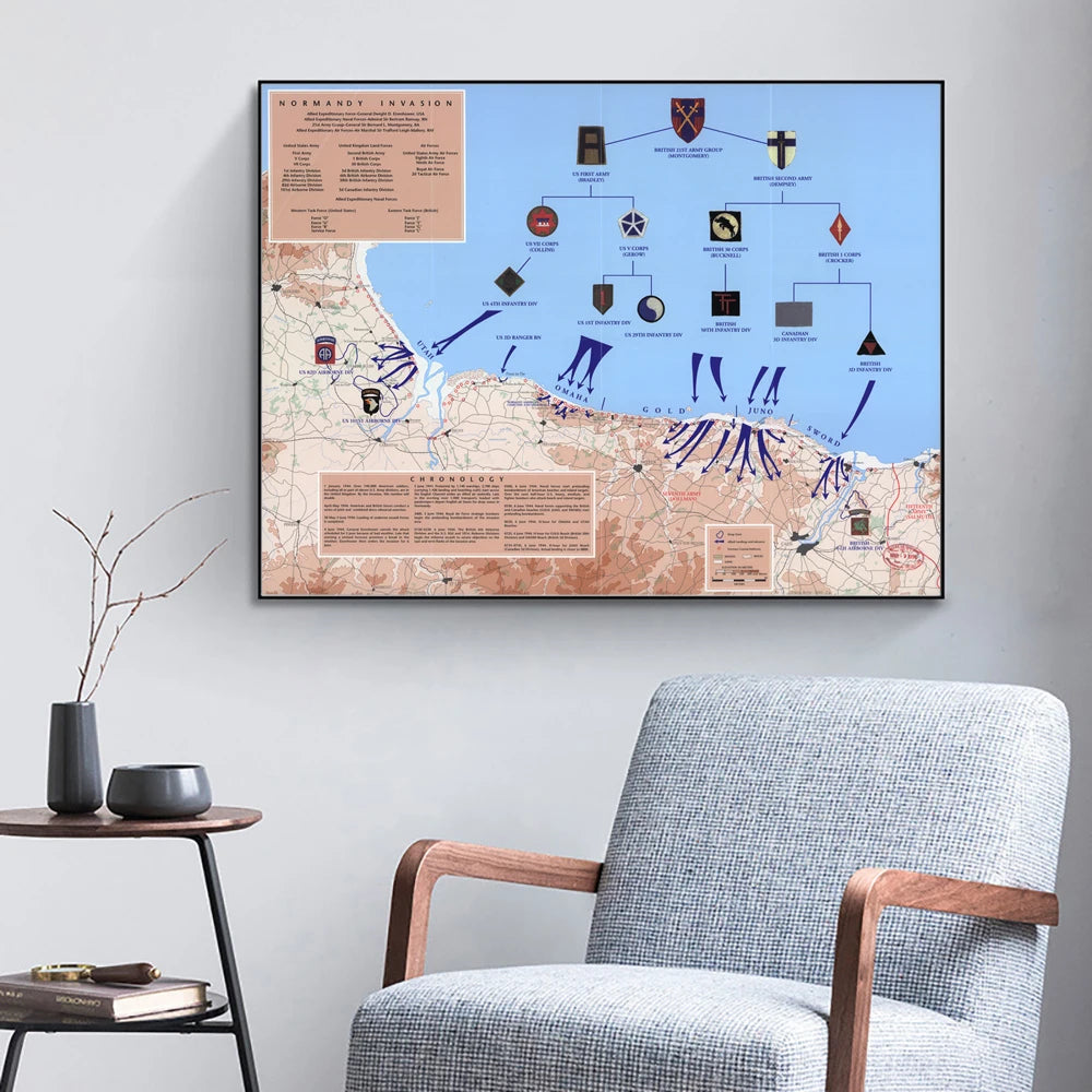 Map of D-Day Normandy 6th of June 1944 Canvas Painting