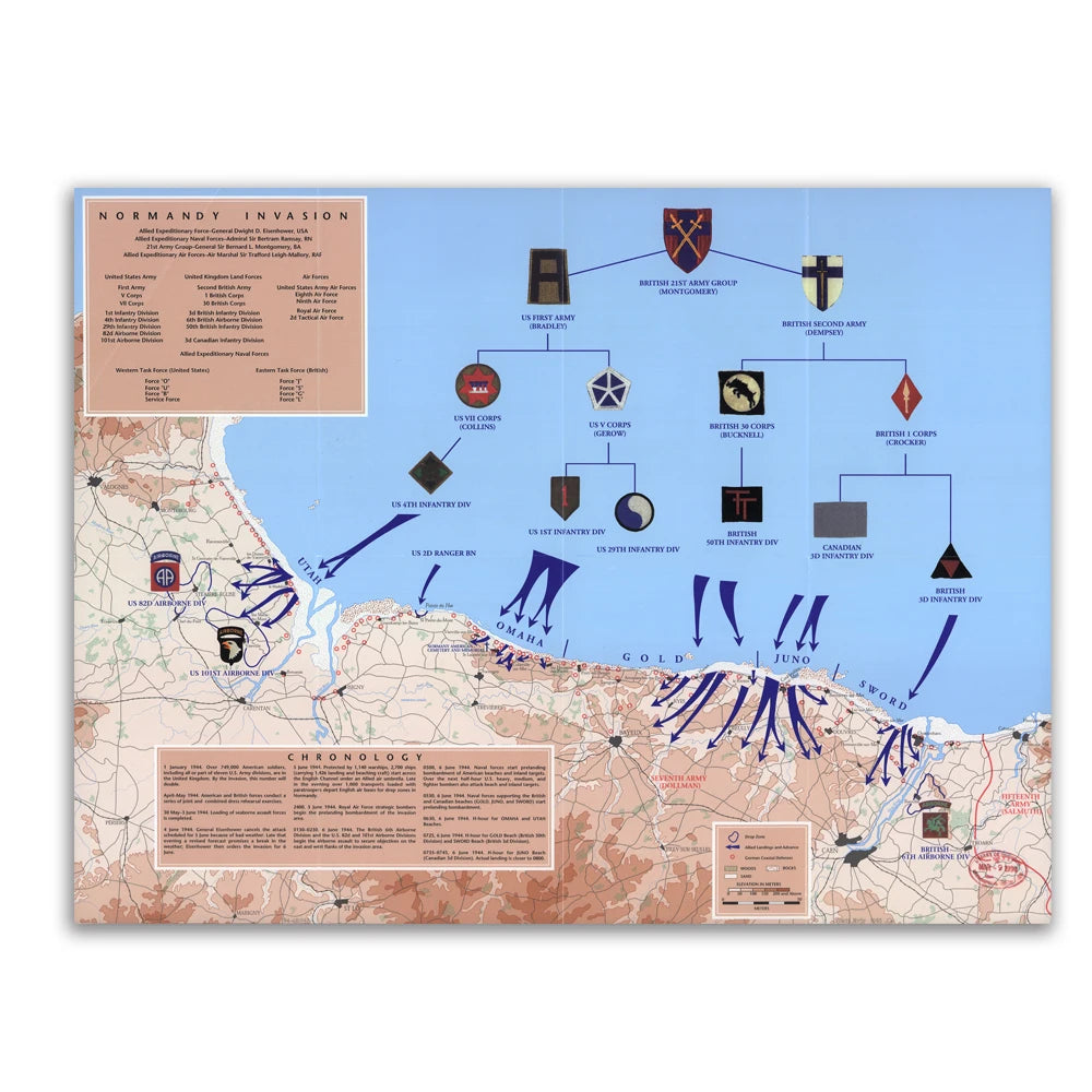 Map of D-Day Normandy 6th of June 1944 Canvas Painting