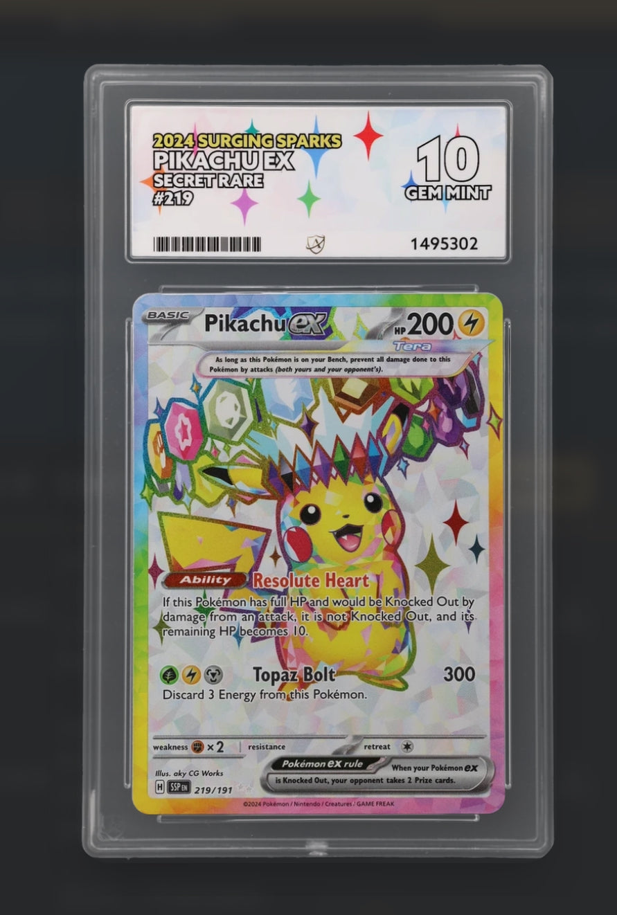 Pikachu EX 219/191 Surging Sparks Pokemon Card Graded Ace 10