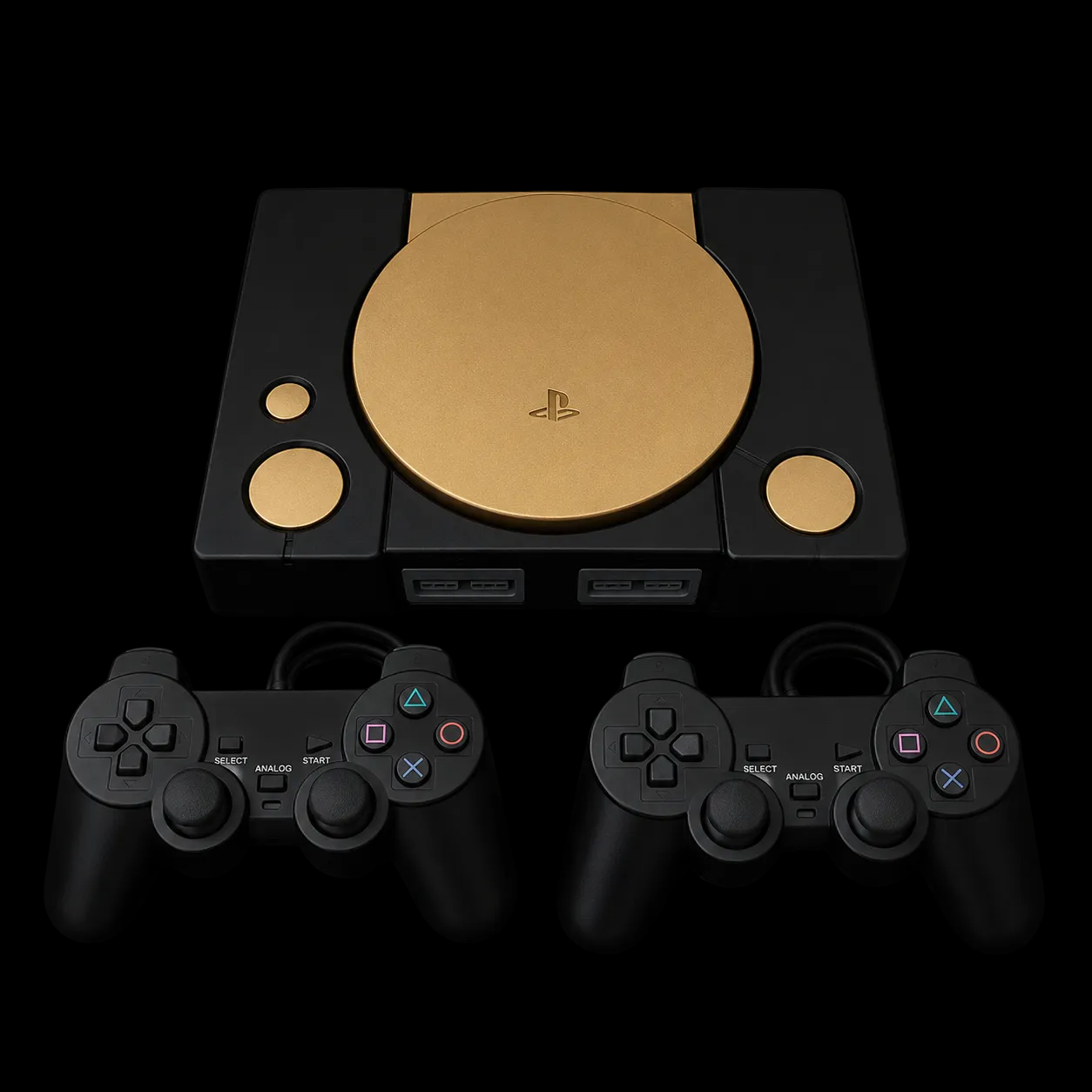 Gold & Black PS1 Console – Controller + Cables